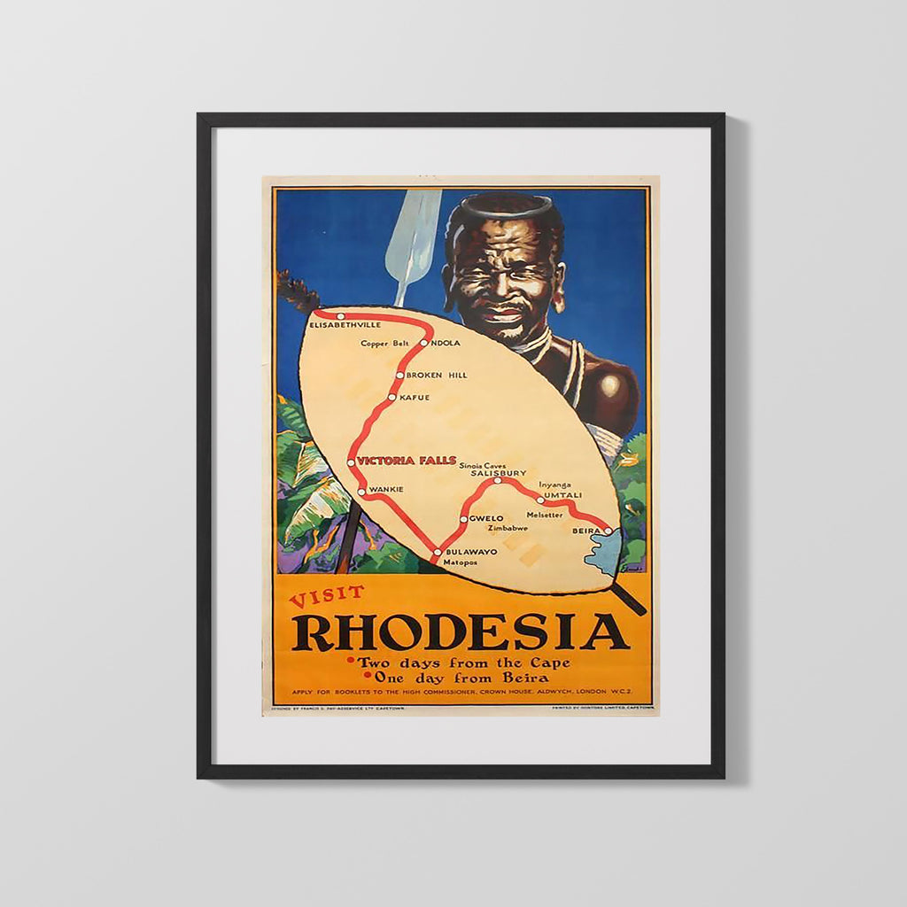 Classic Travel Poster - Rhodesia - Travel Map Travel Vintage Framed Prints Gallery Frame 16x20