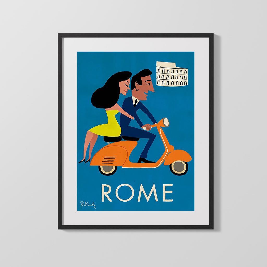 Classic Travel Poster - Rome - Vespa and Colosseum Travel Vintage Framed Prints Gallery Frame 16x20