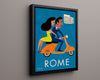 Classic Travel Poster - Rome - Vespa and Colosseum Travel Vintage Framed Prints Floating Canvas 16x20