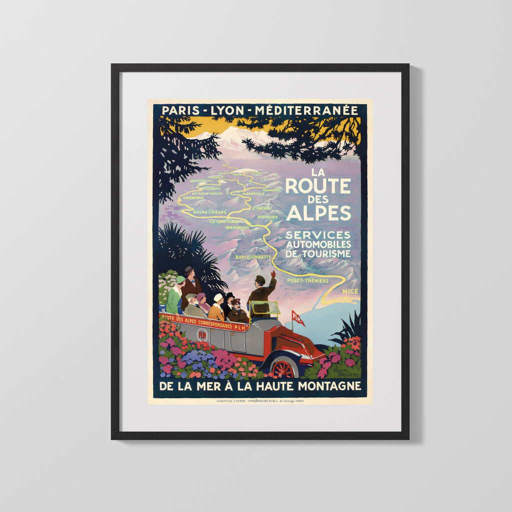 Classic Travel Poster - Route des Alpes - Mountain Drive Travel Vintage Framed Prints Gallery Frame 16x20