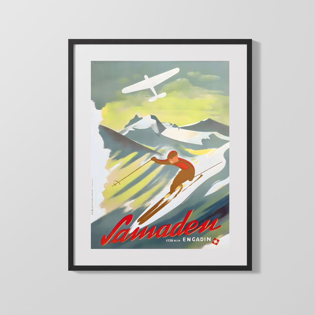 Classic Travel Poster - Samaden Engadin Travel Vintage Framed Prints Gallery Frame 16x20