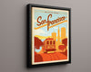Classic Travel Poster - San Francisco - California Cable Car Travel Vintage Framed Prints Floating Canvas 16x20