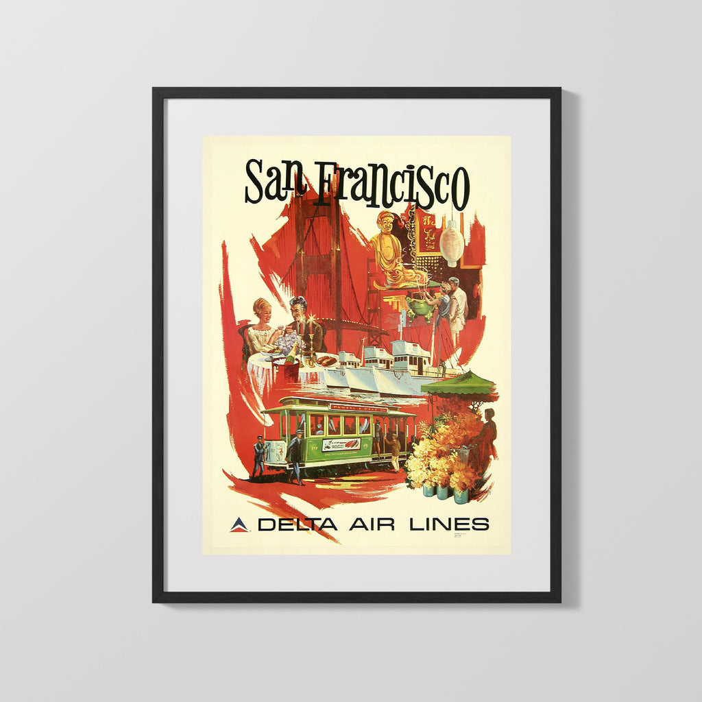 Classic Travel Poster - San Francisco - Delta Travel Vintage Framed Prints Gallery Frame 16x20