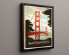 Classic Travel Poster - San Francisco - Golden Gate Bridge Travel Vintage Framed Prints Floating Canvas 16x20