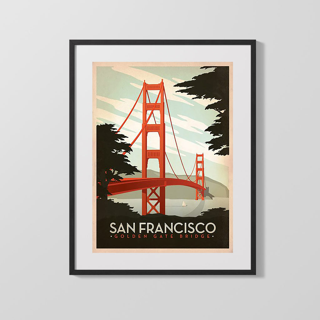 Classic Travel Poster - San Francisco - Golden Gate Bridge Travel Vintage Framed Prints Gallery Frame 16x20