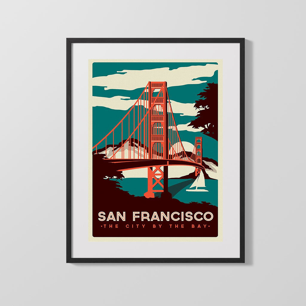 Classic Travel Poster - San Francisco - The City by the Bay Travel Vintage Framed Prints Gallery Frame 16x20