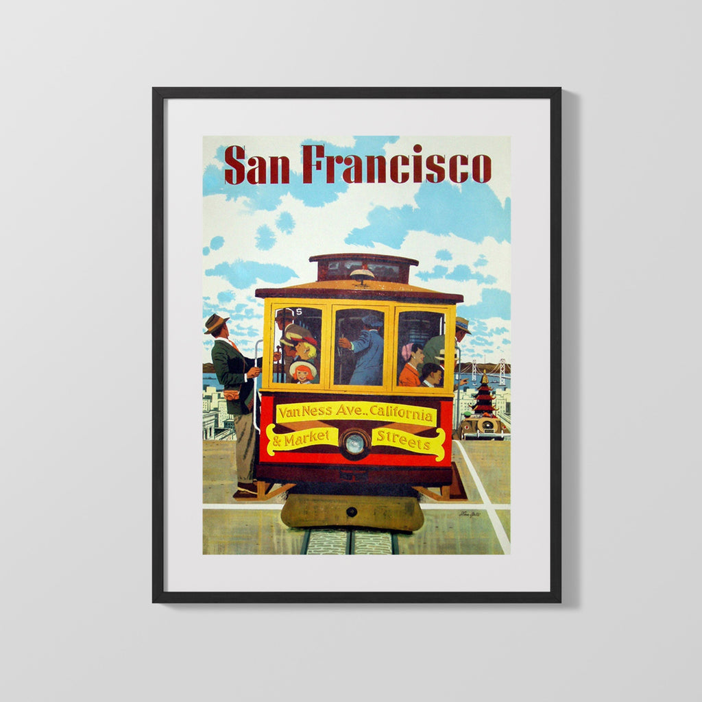 Classic Travel Poster - San Francisco - Van Ness Trolley Car Travel Vintage Framed Prints Gallery Frame 16x20