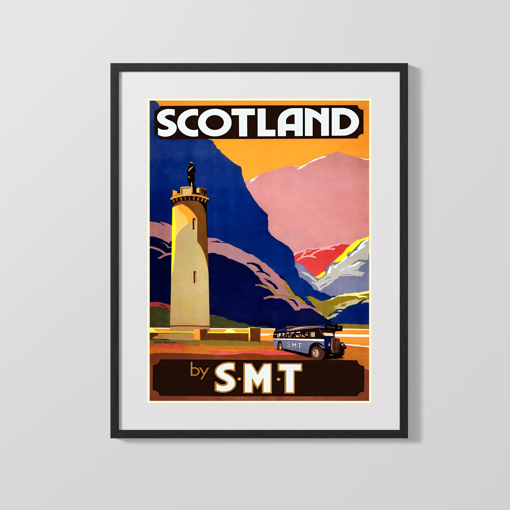 Classic Travel Poster - Scotland - SMT Bus Travel Travel Vintage Framed Prints Gallery Frame 16x20