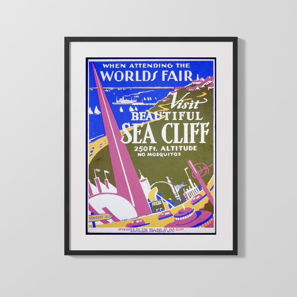 Classic Travel Poster - Sea Cliff - Worlds Fair Travel Vintage Framed Prints Gallery Frame 16x20
