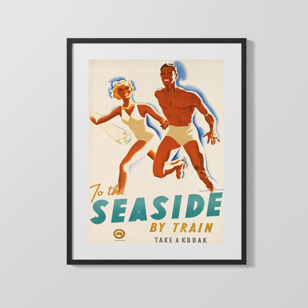 Classic Travel Poster - Seaside - By Train Kodak Travel Vintage Framed Prints Gallery Frame 16x20