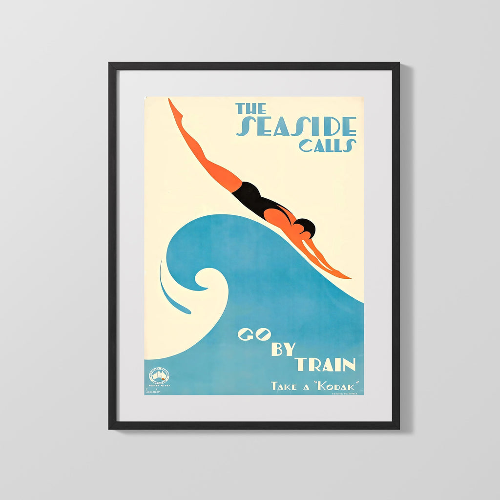Classic Travel Poster - Seaside - Go By Train Travel Vintage Framed Prints Gallery Frame 16x20