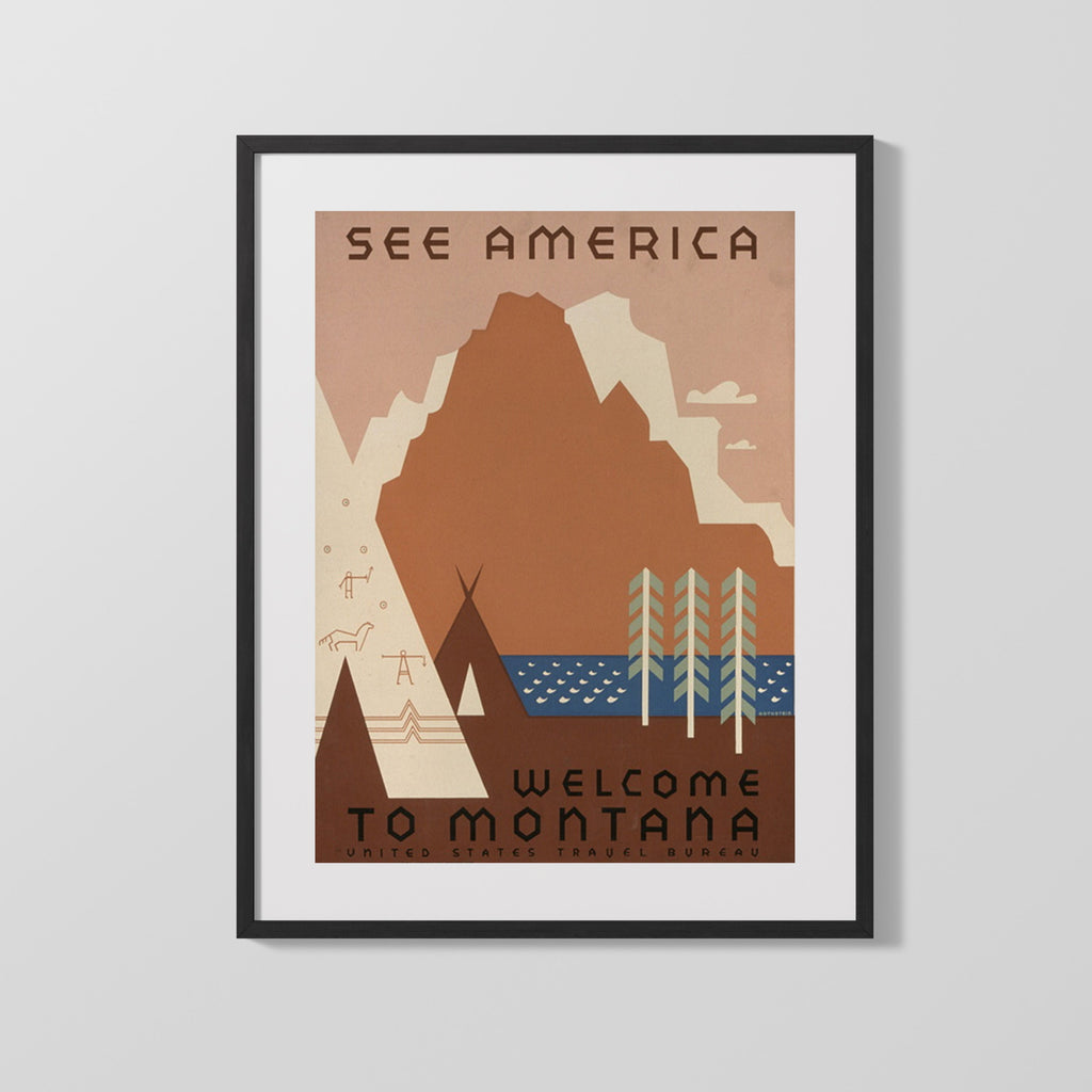 Classic Travel Poster - See America - Welcome to Montana Travel Vintage Framed Prints Gallery Frame 16x20