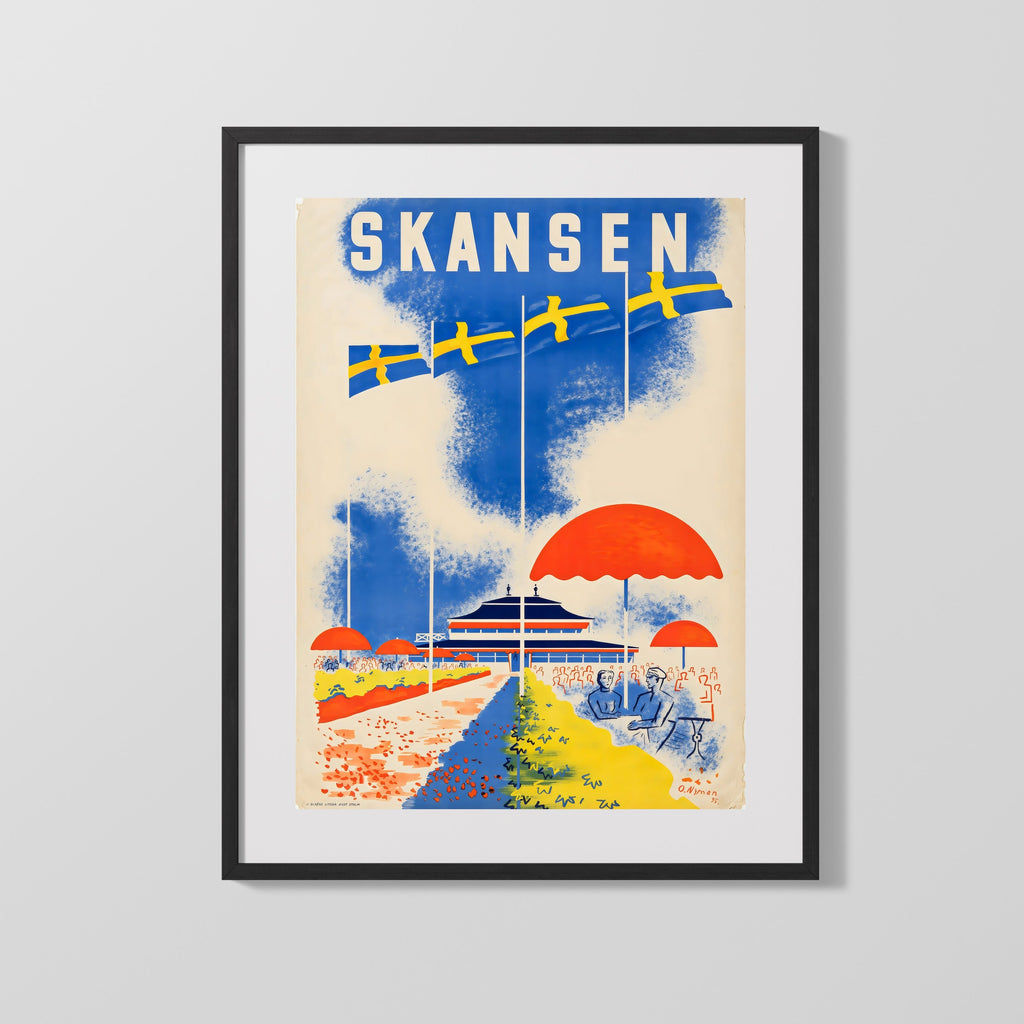 Classic Travel Poster - Skansen - Sweden Travel Vintage Framed Prints Gallery Frame 16x20