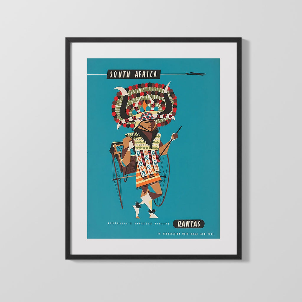 Classic Travel Poster - South Africa - Qantas Travel Vintage Framed Prints Gallery Frame 16x20