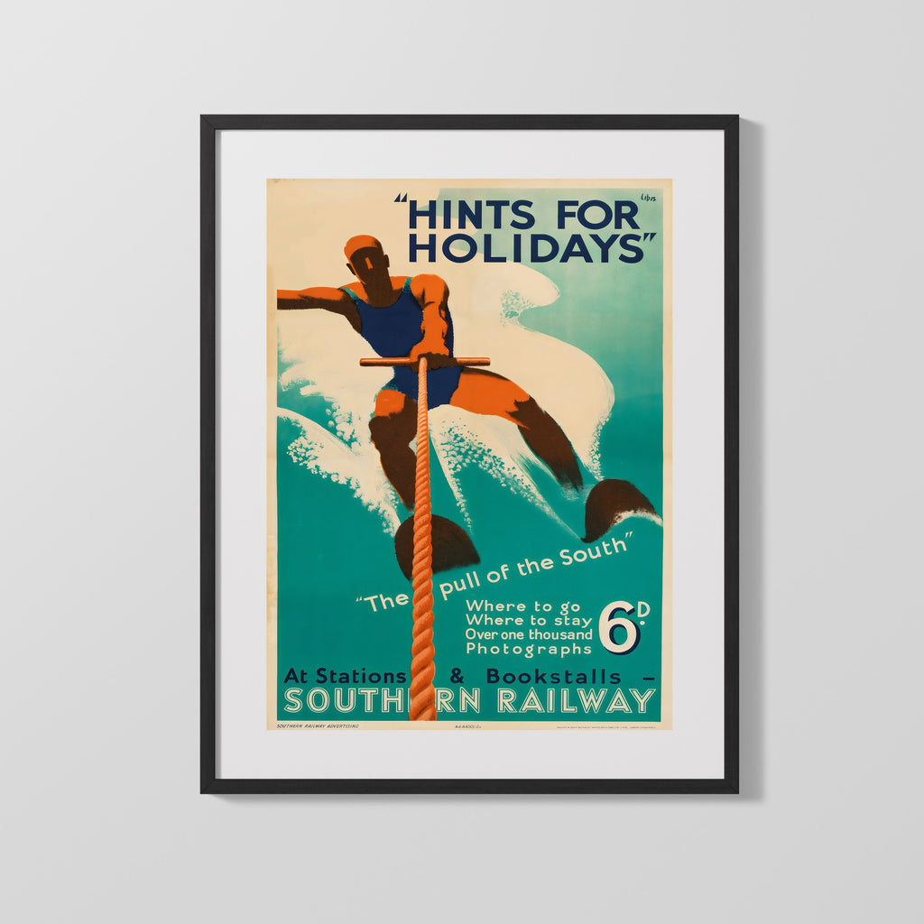 Classic Travel Poster - Southern Railway - Holiday Water Ski Travel Vintage Framed Prints Gallery Frame 16x20