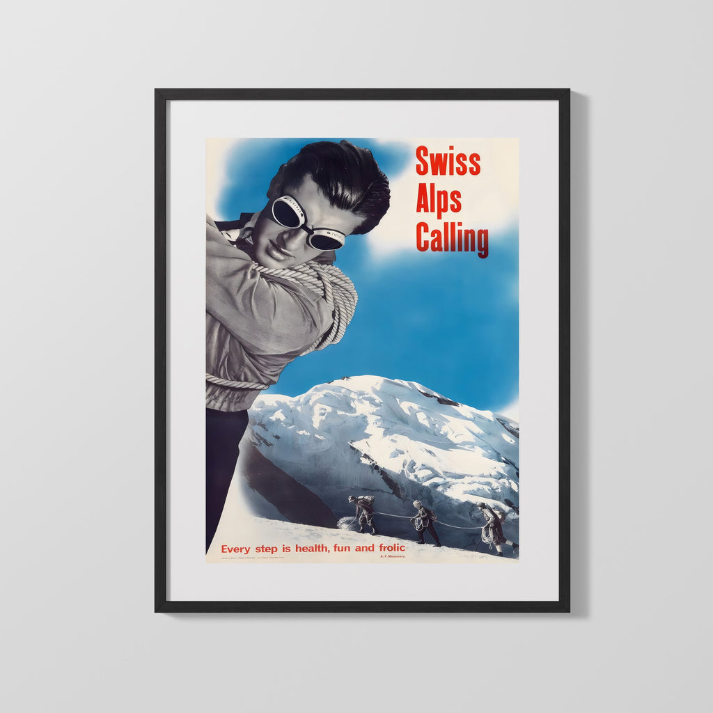 Classic Travel Poster - Swiss Alps - Calling Travel Vintage Framed Prints Gallery Frame 16x20