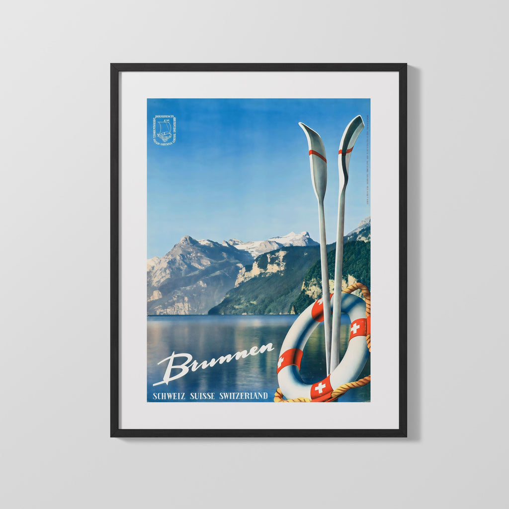 Classic Travel Poster - Switzerland - Brunnen Travel Vintage Framed Prints Gallery Frame 16x20