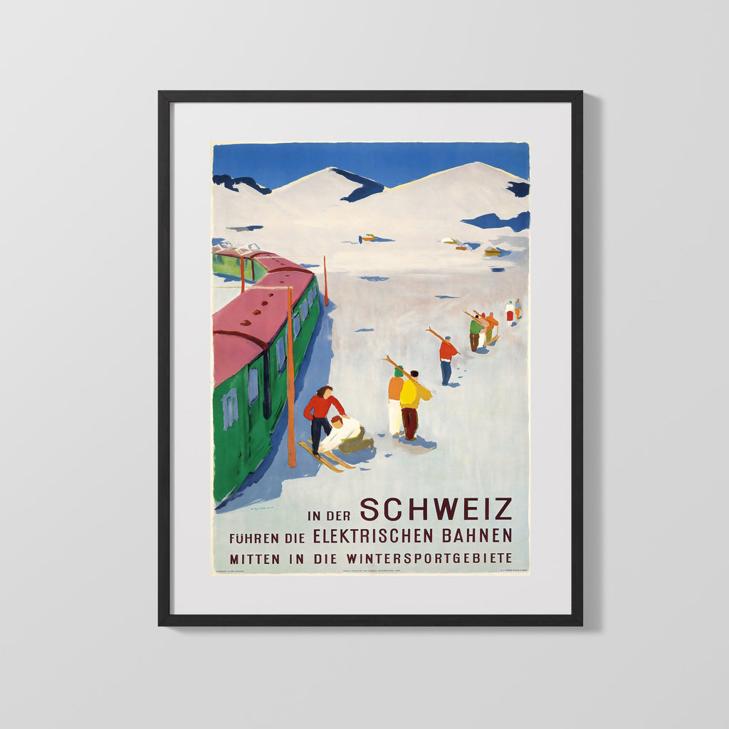 Classic Travel Poster - Switzerland - Electric Winter Railway Travel Vintage Framed Prints Gallery Frame 16x20
