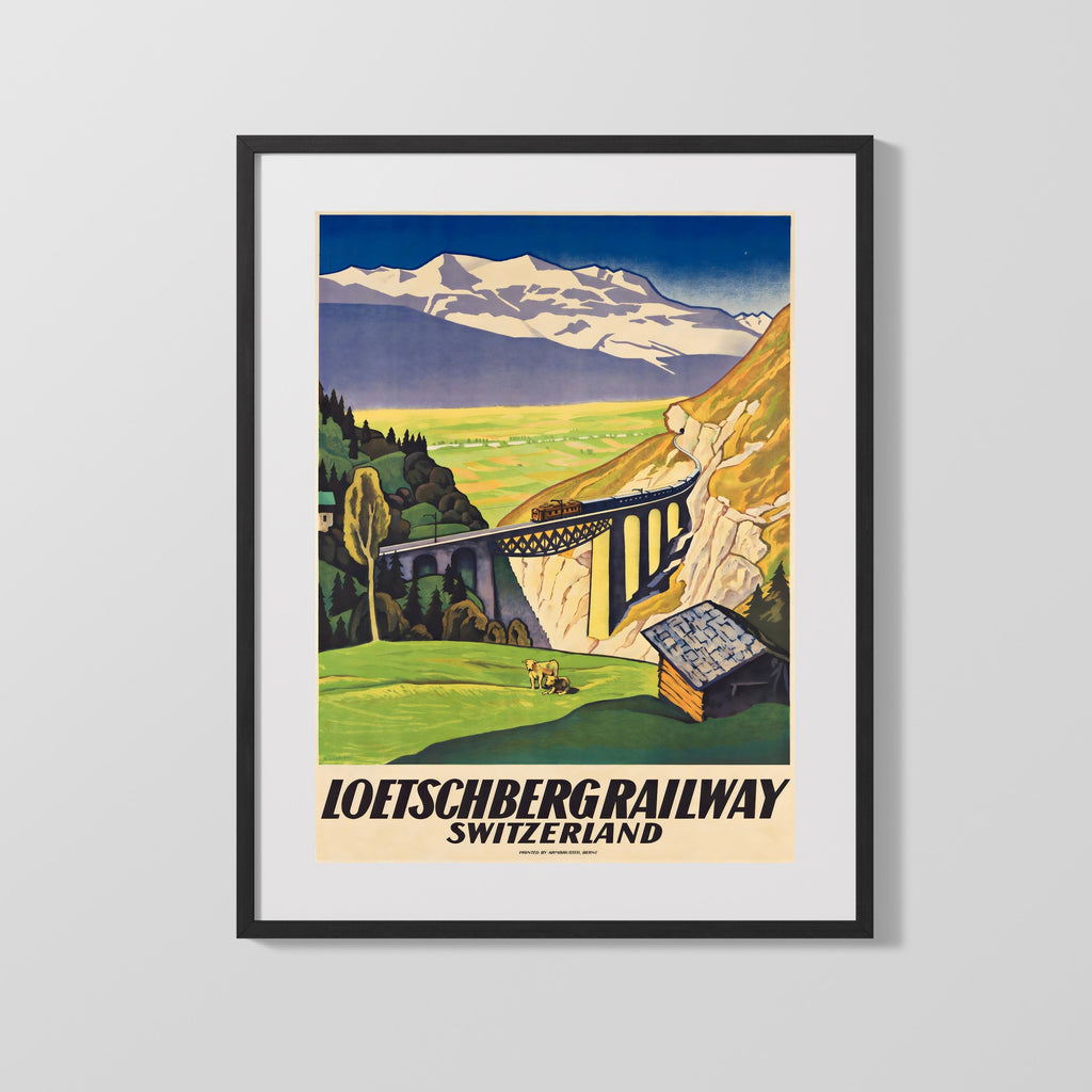 Classic Travel Poster - Switzerland - Loetschberg Railway Travel Vintage Framed Prints Gallery Frame 16x20
