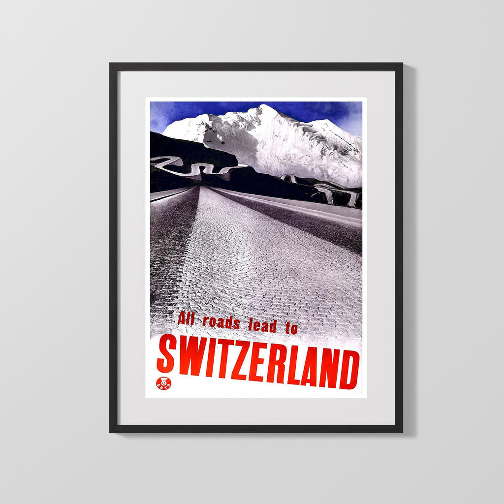 Classic Travel Poster - Switzerland - Mountain Roads Travel Vintage Framed Prints Gallery Frame 16x20