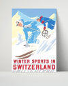 Classic Travel Poster - Switzerland - Winter Sports Travel Vintage Framed Prints Poster 16x20