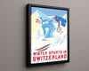 Classic Travel Poster - Switzerland - Winter Sports Travel Vintage Framed Prints Floating Canvas 16x20