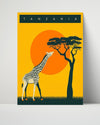 Classic Travel Poster - Tanzania - Safari Giraffe Travel Vintage Framed Prints Poster 16x20