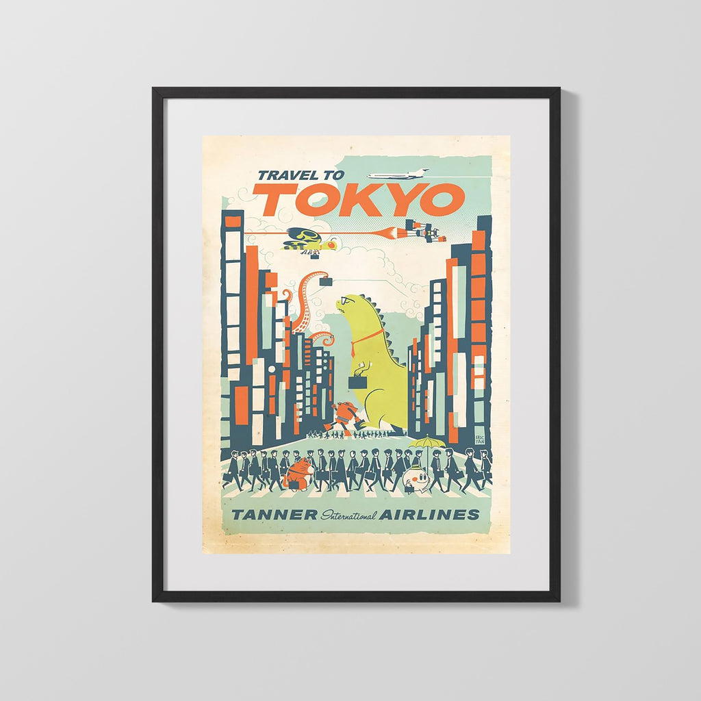 Classic Travel Poster - Tokyo - Tanner International Airlines Travel Vintage Framed Prints Gallery Frame 16x20
