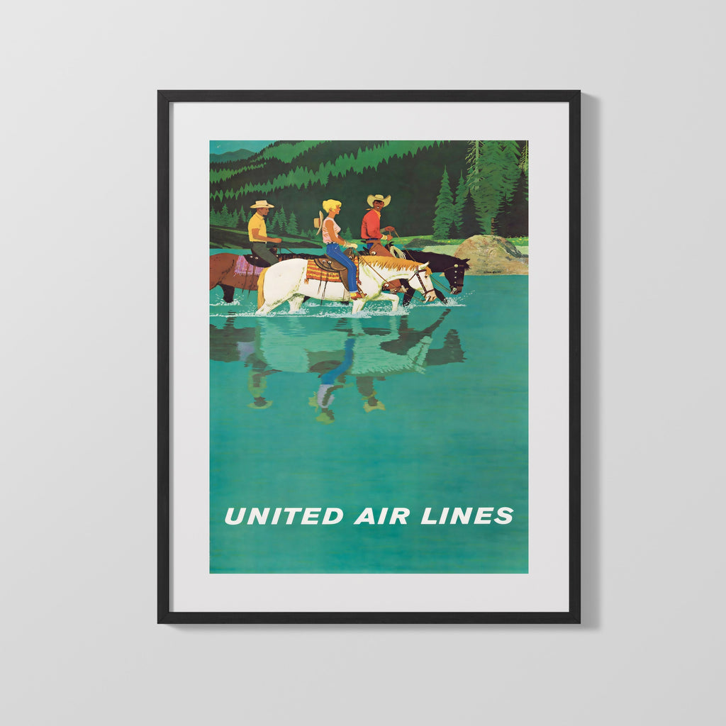 Classic Travel Poster - Wyoming - United Airlines Horses Travel Vintage Framed Prints Gallery Frame 16x20