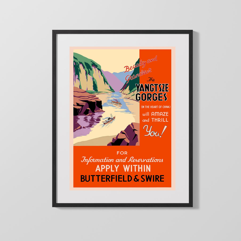 Classic Travel Poster - Yangtsze China - Beauty and Grandeur Travel Vintage Framed Prints Gallery Frame 16x20
