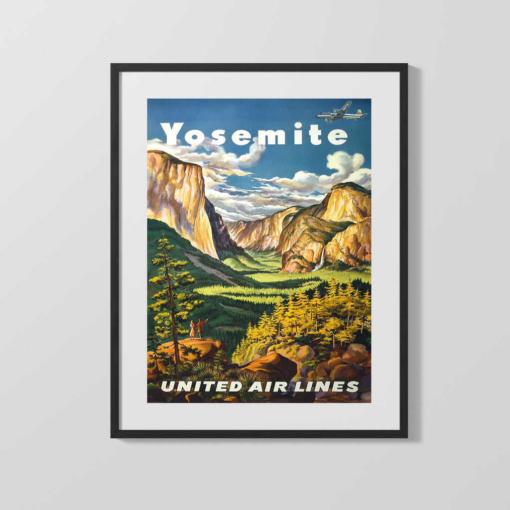 Classic Travel Poster - Yosemite - United Air Lines Travel Vintage Framed Prints Gallery Frame 16x20