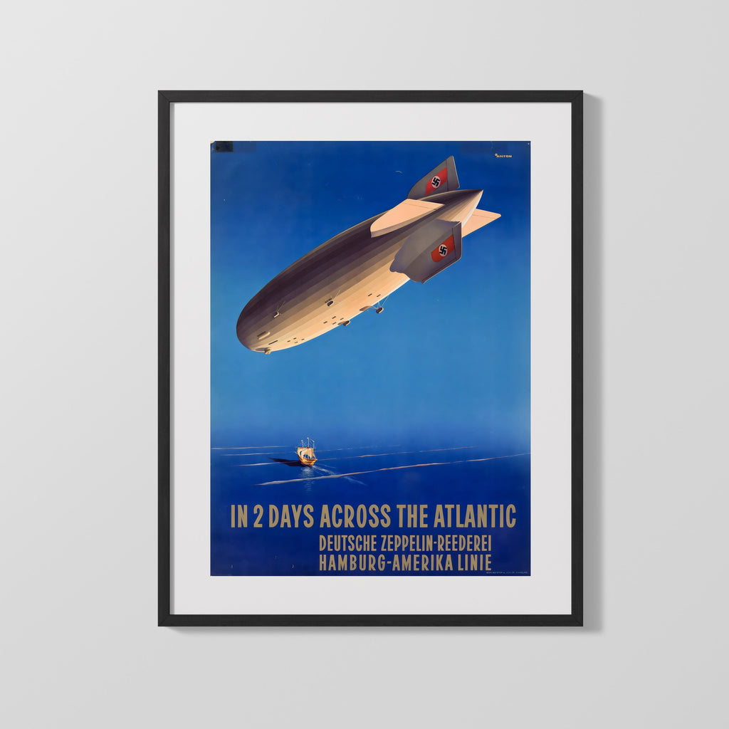 Classic Travel Poster - Zeppelin - Across the Atlantic Travel Vintage Framed Prints Gallery Frame 16x20