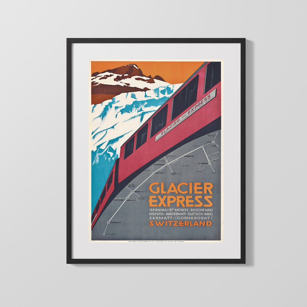 Classic Travel Poster - Zermatt - Glacier Express Train Travel Vintage Framed Prints Gallery Frame 16x20