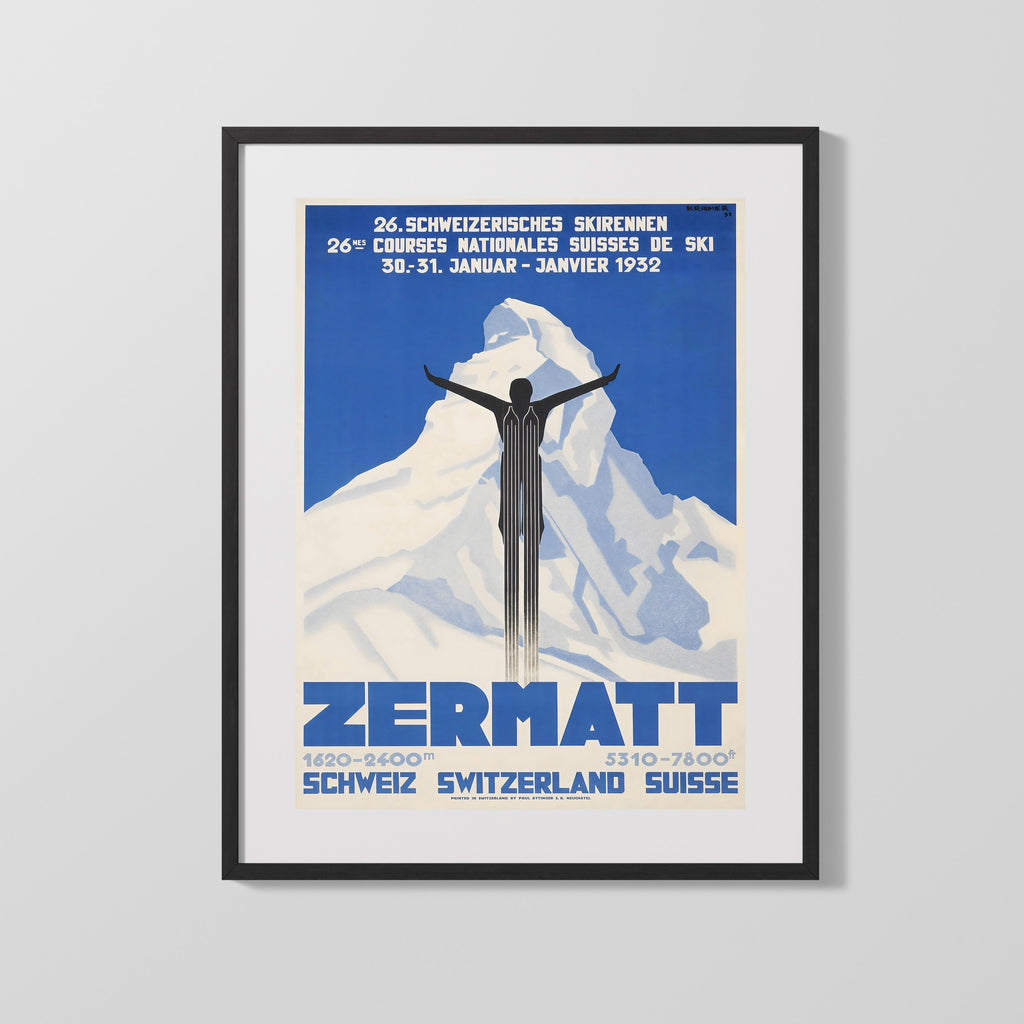 Classic Travel Poster - Zermatt - Ski Races Travel Vintage Framed Prints Gallery Frame 16x20