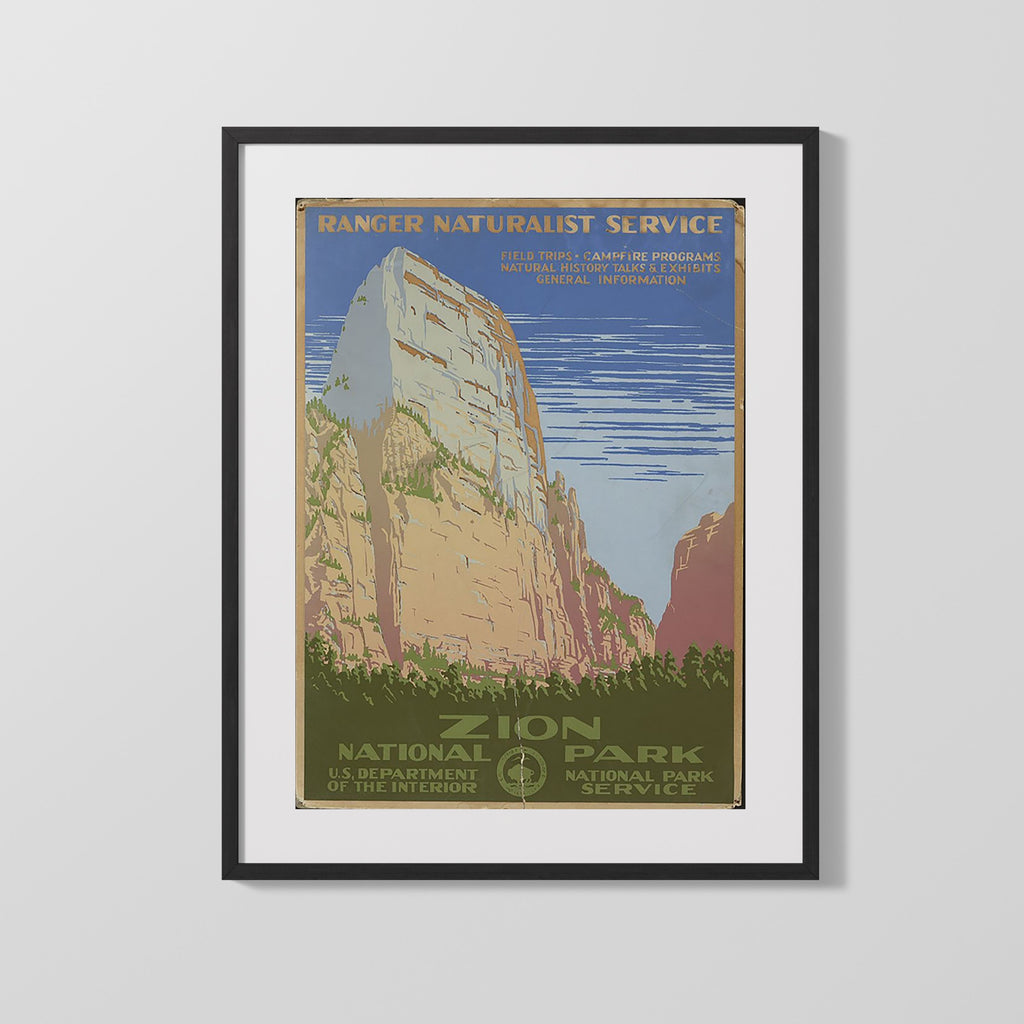 Classic Travel Poster - Zion National Park - Ranger Naturalist Service 1938 Travel Vintage Framed Prints Gallery Frame 16x20