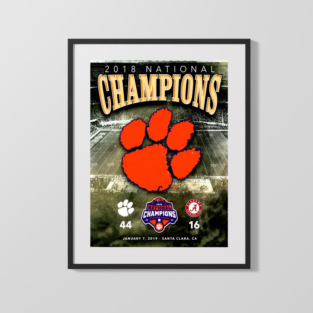 Clemson Autograph Print - 2018 National Champions Scorecard - Orange Crush College FSPrints Gallery Frame 16x20