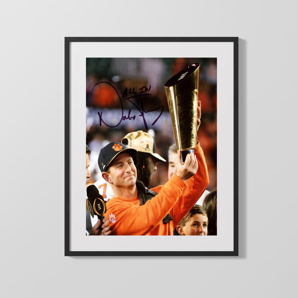 Clemson Autograph Print - Dabo Swinney Trophy - All In Glory College FSPrints Gallery Frame 16x20
