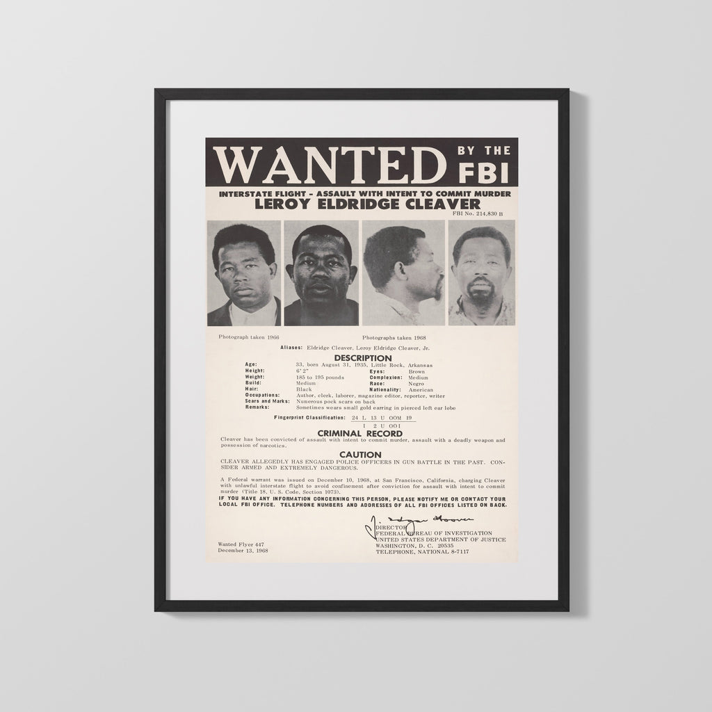 Counter Culture Poster - Eldridge Cleaver FBI Wanted Poster Counter Culture Vintage Framed Prints Gallery Frame 16x20