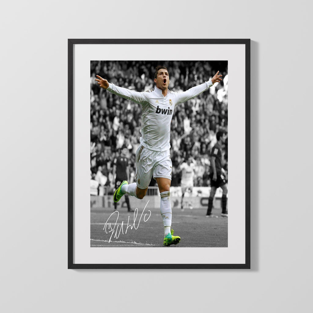Cristiano Ronaldo Autograph Print - Real Madrid - Goal Celebration Soccer FramedSportPrints Gallery Frame 16x20