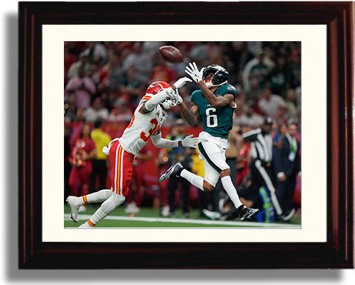 Framed DeVonta Smith - Philadelphia Eagles - Super TD Catch Print Framed Print - Pro Football FSP - Framed