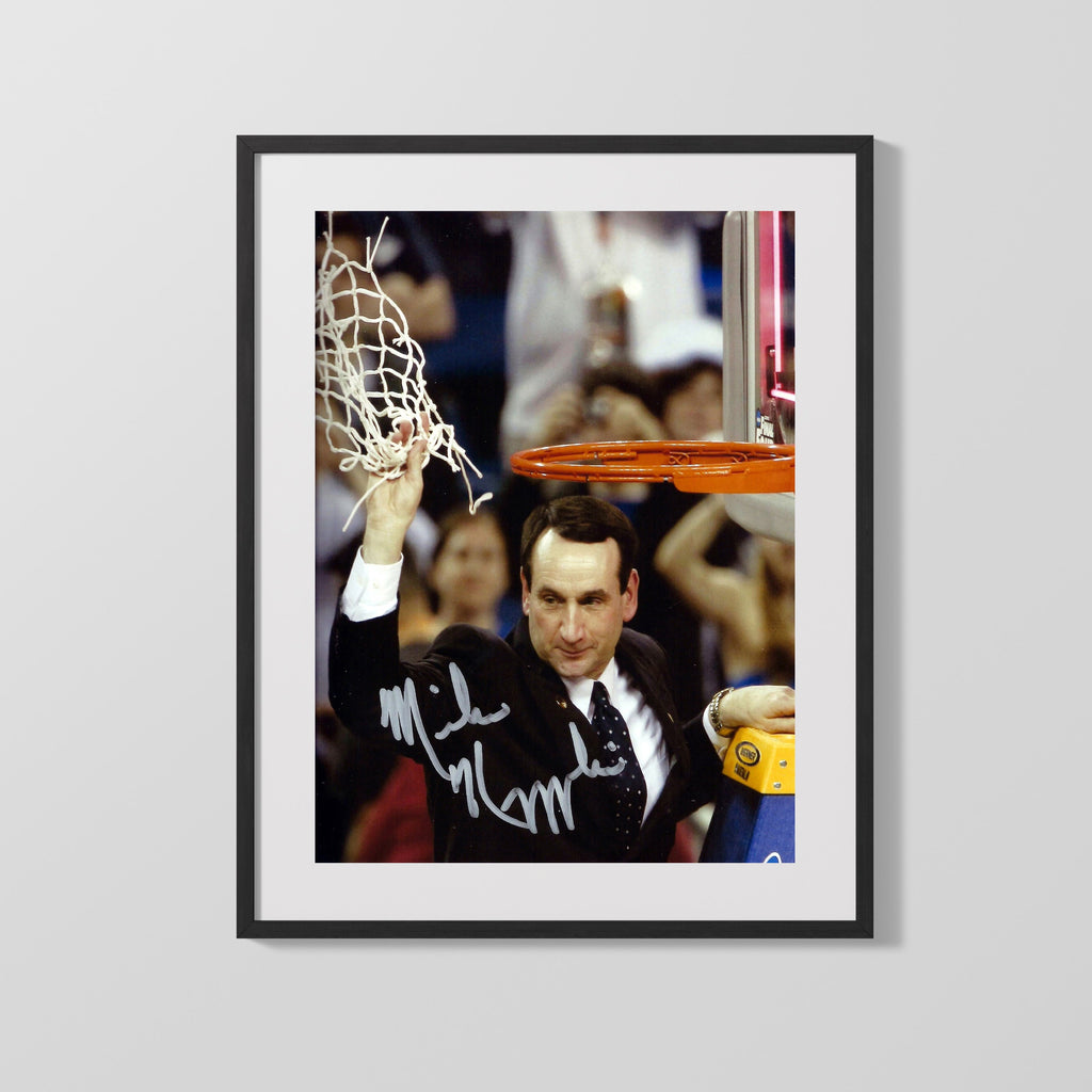 Duke Autograph Print - Coach K Cuts Net - Net Results College FSPrints Gallery Frame 16x20