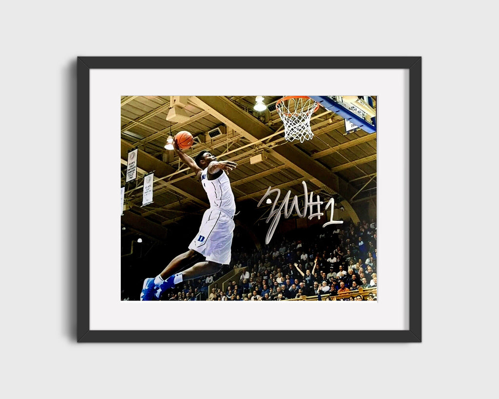 Duke Autograph Print - Zion Williamson Dunk - Air Duke College FSPrints Gallery Frame 16x20