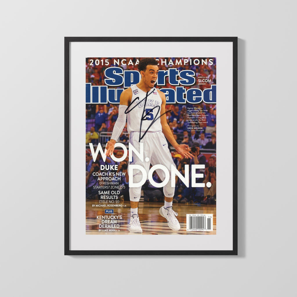Duke Autograph SI Print - Tyus Jones - Won. Done. College FSPrints Gallery Frame 16x20
