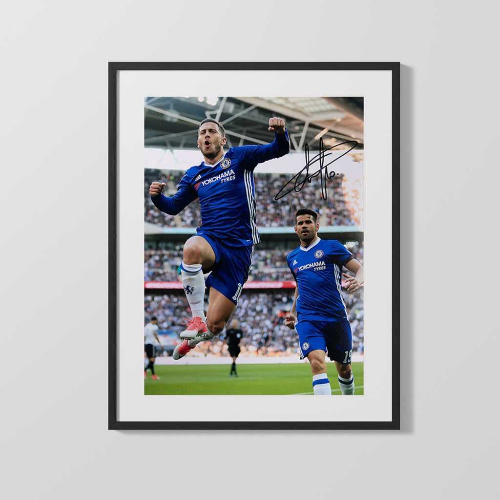 Eden Hazard Autograph Print - Chelsea FC - Celebration Leap Soccer FramedSportPrints Gallery Frame 16x20