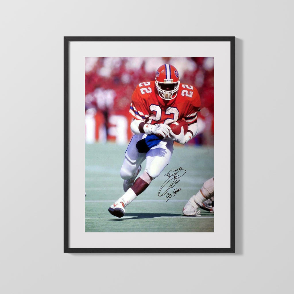 Florida Autograph Print - Emmitt Smith Rushing - Swamp Speed College FSPrints Gallery Frame 16x20
