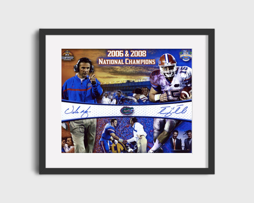 Florida Autograph Print - Tebow & Meyer - Two Rings One Dynasty College FSPrints Gallery Frame 16x20