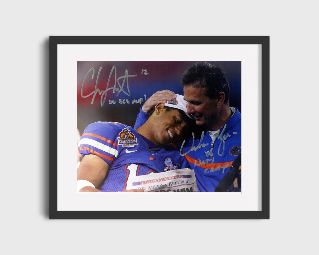 Florida Autograph Print - Urban Meyer & Chris Leak - Championship Bond College FSPrints Gallery Frame 16x20