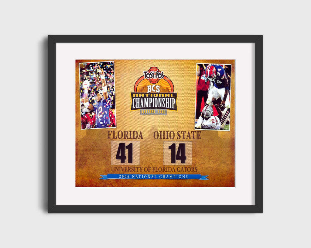 Florida Print - 2006 Championship Scoreboard - Gator Glory 41-14 College FSPrints Gallery Frame 16x20
