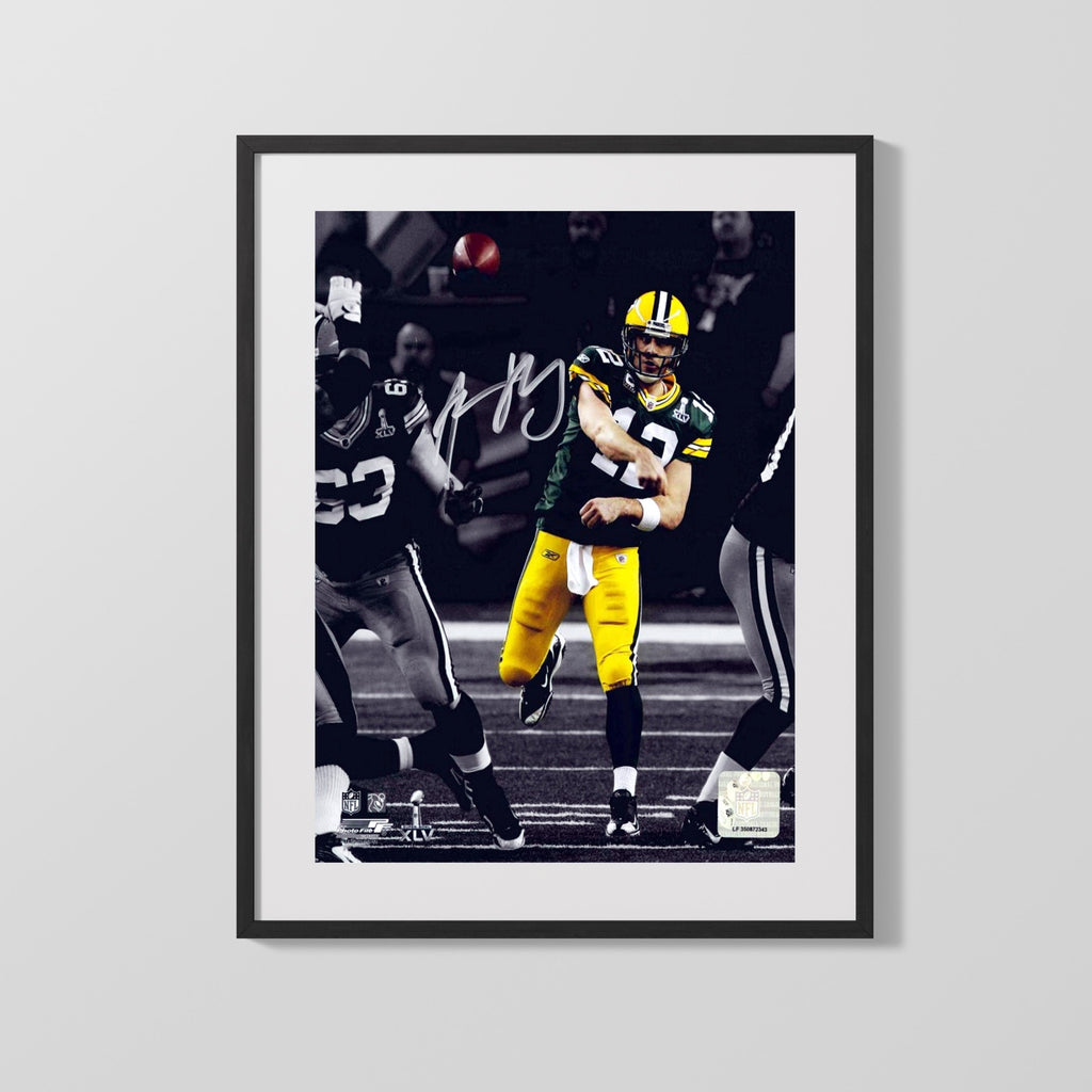 Football Autograph Print - Aaron Rodgers Super Bowl Throw - Cheesehead Laser Football Vintage Framed Prints Gallery Frame 16x20