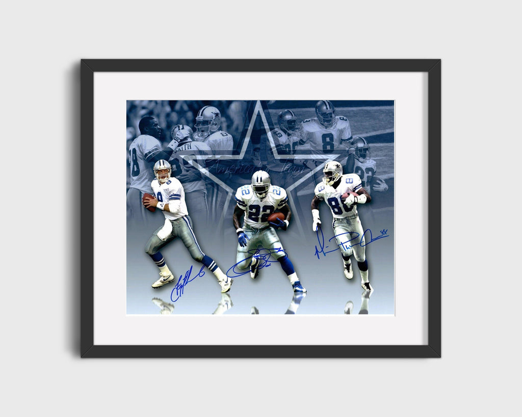 Football Autograph Print - Aikman Smith Irvin - Dallas Dynasty Football Vintage Framed Prints Gallery Frame 16x20